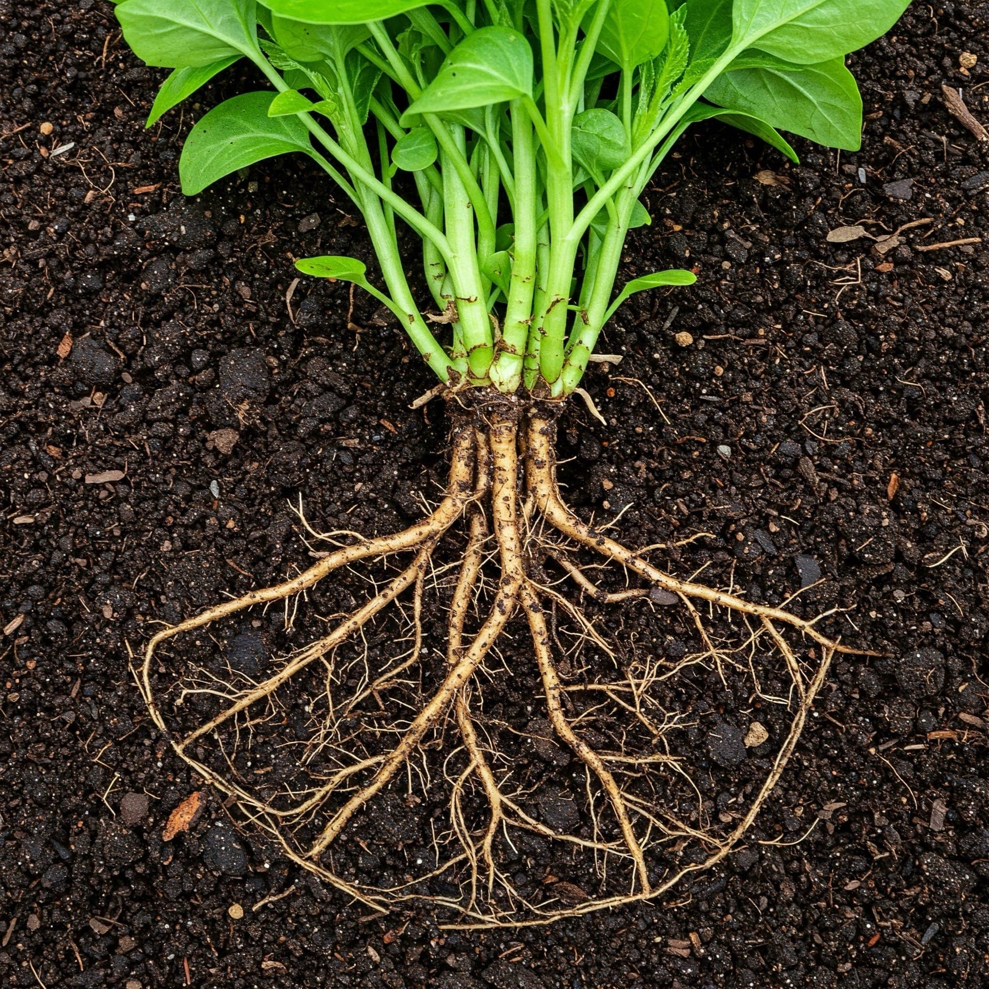 Raíces de planta tratada con Ecoganic